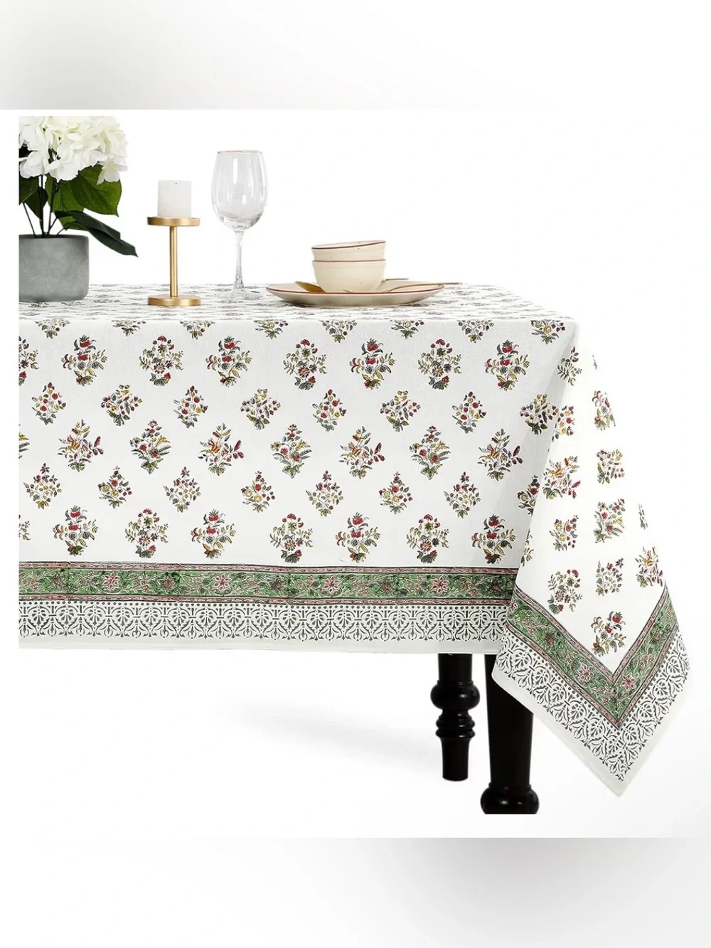 CPC Block Print Tablecloth Fall Green 140